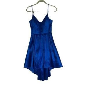 B Darlin Dress Juniors 9/10 Royal Blue Taffeta Strappy High Low Lined Tulle Trim